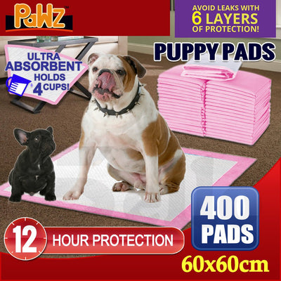 PaWz 400pc 60x60cm Puppy Pet Dog Indoor Cat Toilet Training Pads Absorbent Pink Payday Deals