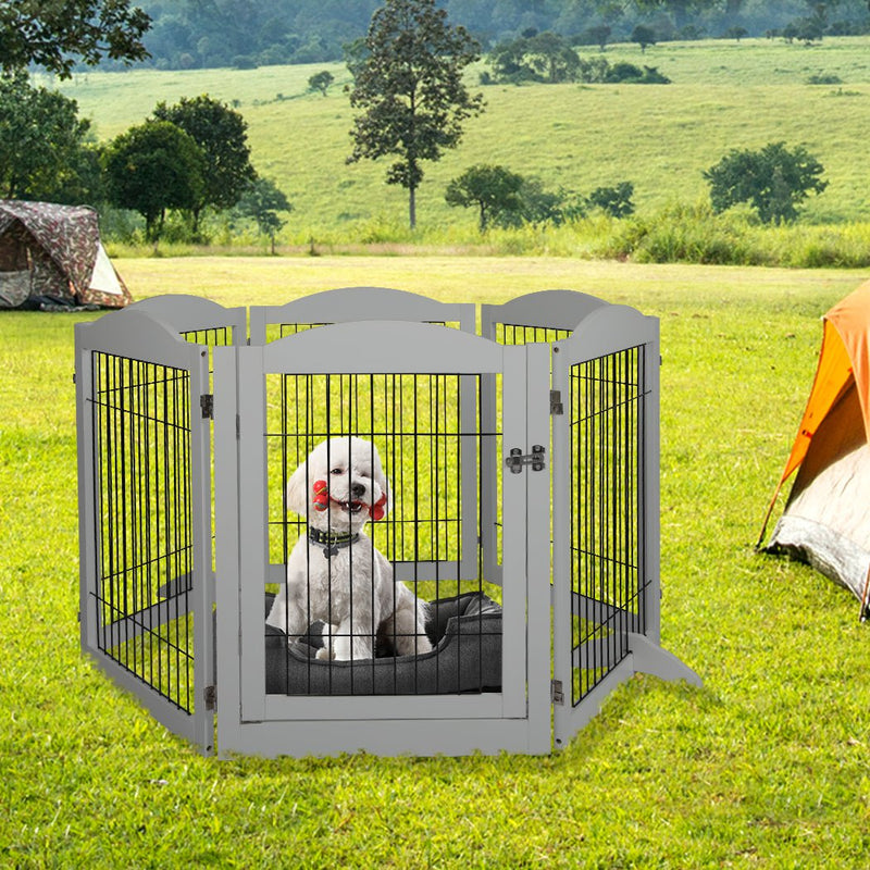 PaWz 6 Panels Pet Dog Playpen Puppy Exercise Cage Enclosure Fence Indoor Grey Payday Deals