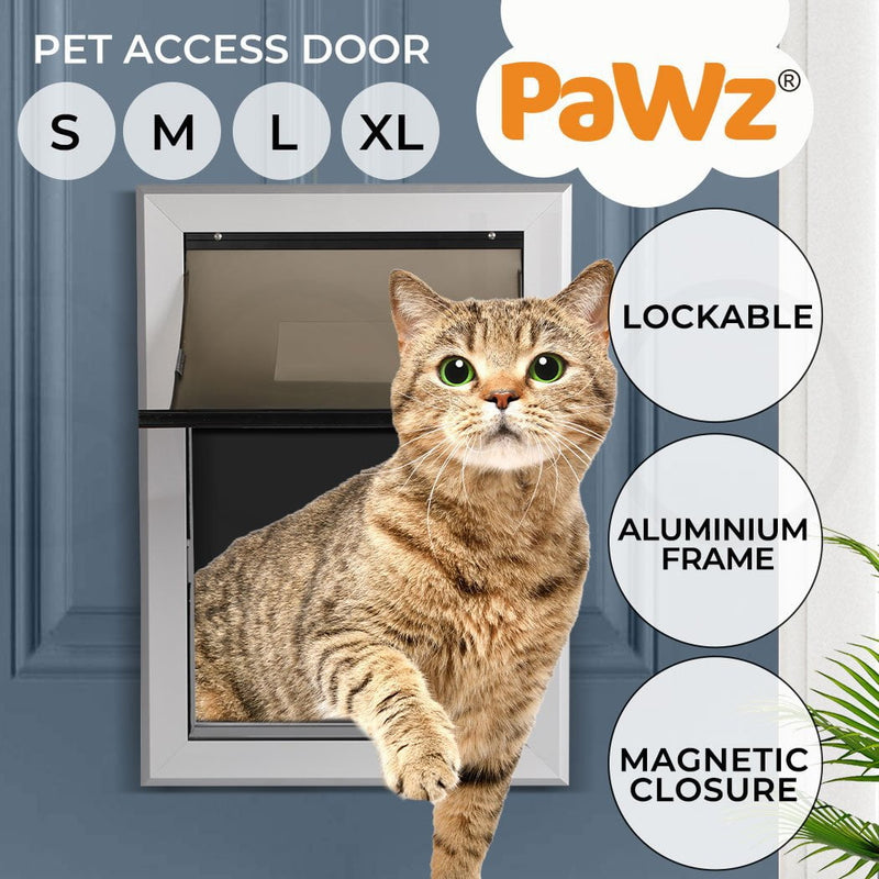 PaWz Aluminium Pet Access Door Dog Cat Dual Flexi Flap For Wooden Wall S Payday Deals