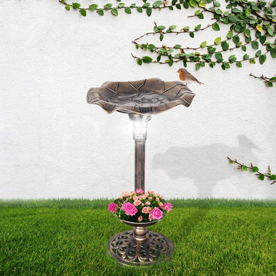 PaWz Bird Bath Feeder Feeding Food Station Ornamental Solar Light 2PC Model C Bronze Payday Deals