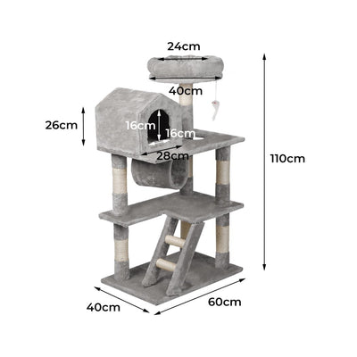 PaWz Cat Tree Scratching Post Scratcher Tower Condo House Furniture Grey 110cm Payday Deals