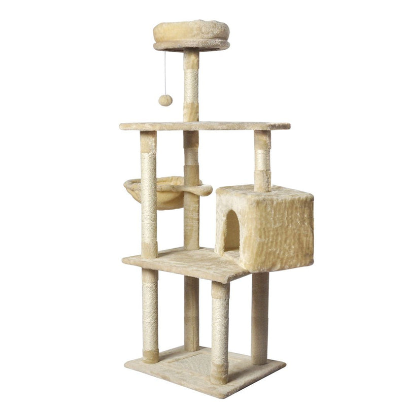 PaWz Cat Tree Toy Scratching Post Scratcher Tower Condo Wooden House Cream 130cm Payday Deals