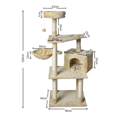 PaWz Cat Tree Toy Scratching Post Scratcher Tower Condo Wooden House Cream 130cm Payday Deals