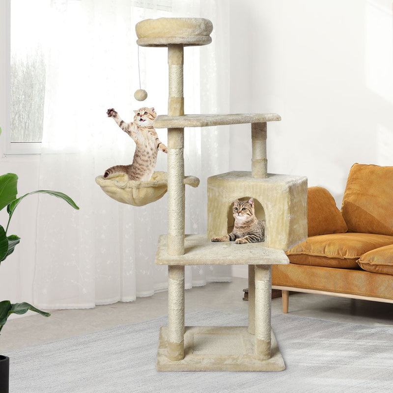 PaWz Cat Tree Toy Scratching Post Scratcher Tower Condo Wooden House Cream 130cm Payday Deals