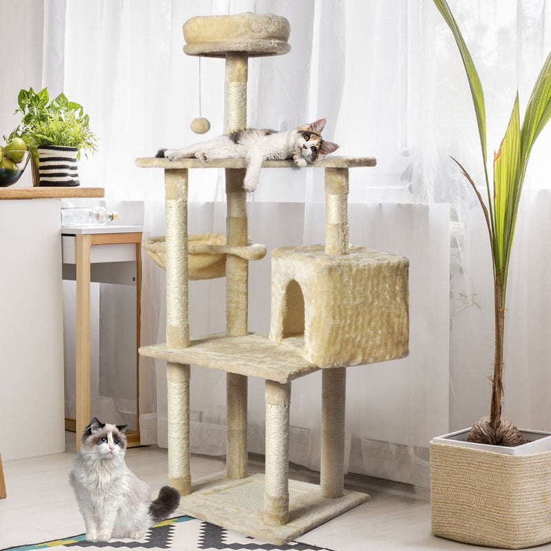 PaWz Cat Tree Toy Scratching Post Scratcher Tower Condo Wooden House Cream 130cm Payday Deals