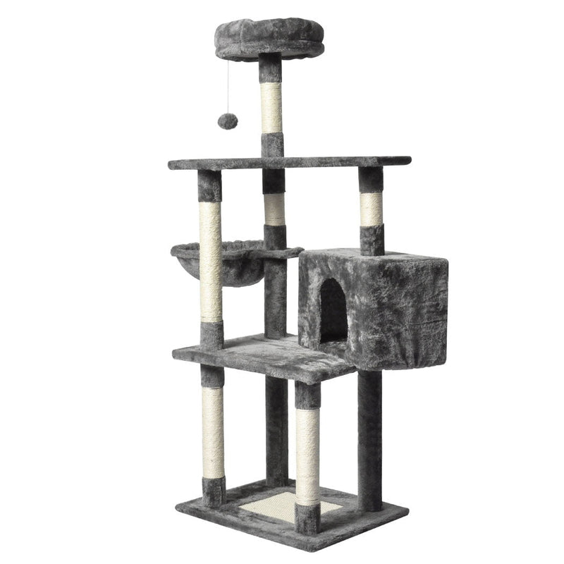 PaWz Cat Tree Toy Scratching Post Scratcher Tower Condo Wooden House Grey 130cm Payday Deals