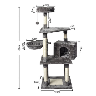 PaWz Cat Tree Toy Scratching Post Scratcher Tower Condo Wooden House Grey 130cm Payday Deals