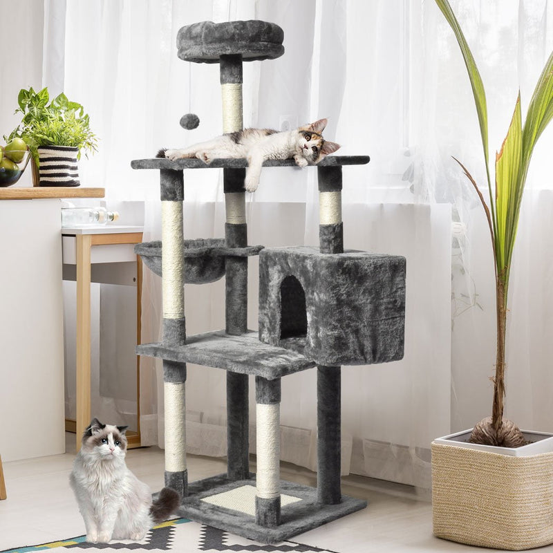 PaWz Cat Tree Toy Scratching Post Scratcher Tower Condo Wooden House Grey 130cm Payday Deals