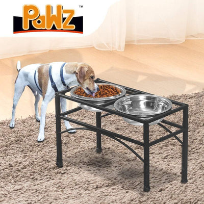 PaWz Dual Elevated Raised Pet Dog Feeder Bowl Stainless Steel Food Water Stand Payday Deals
