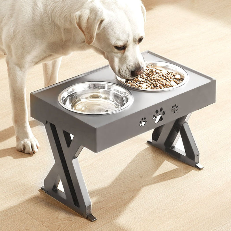 PaWz Elevated Pet Feeder Food Water Double Bowls Adjustable Height Raised Grey Payday Deals