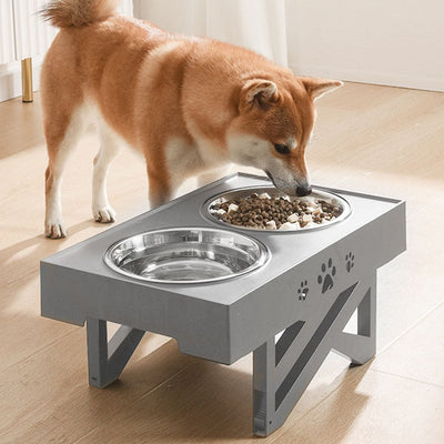 PaWz Elevated Pet Feeder Food Water Double Bowls Adjustable Height Raised Grey Payday Deals