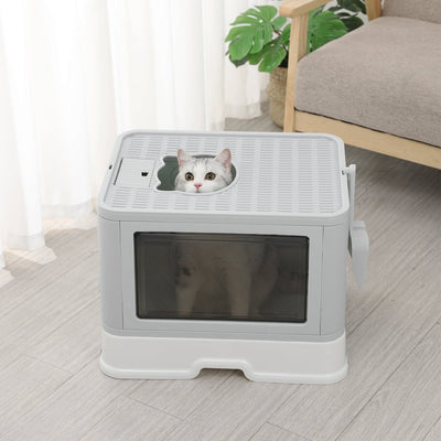 PaWz Foldable Cat Litter Box Tray Enclosed Kitty Toilet Hood Hair Grooming Grey Payday Deals