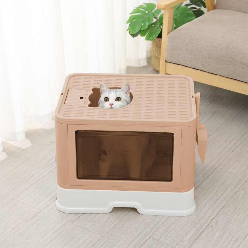 PaWz Foldable Cat Litter Box Tray Enclosed Kitty Toilet Hood Hair Grooming Pink Payday Deals