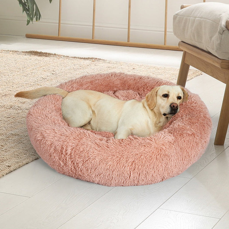 PaWz Pet Bed Cat Dog Donut Nest Calming Kennel Cave Deep Sleeping Pink XXXL Payday Deals