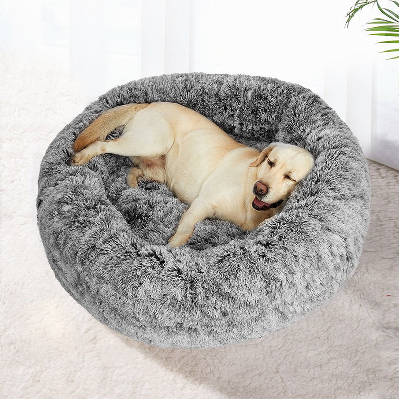 PaWz Pet Bed Cat Dog Donut Nest Calming Mat Soft Plush Kennel Charcoal Size XXL Payday Deals