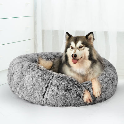 PaWz Pet Bed Cat Dog Donut Nest Calming Mat Soft Plush Kennel Charcoal Size XXL Payday Deals