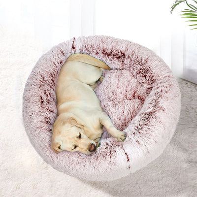 PaWz Pet Bed Cat Dog Donut Nest Calming Mat Soft Plush Kennel Pink Size XXL Payday Deals