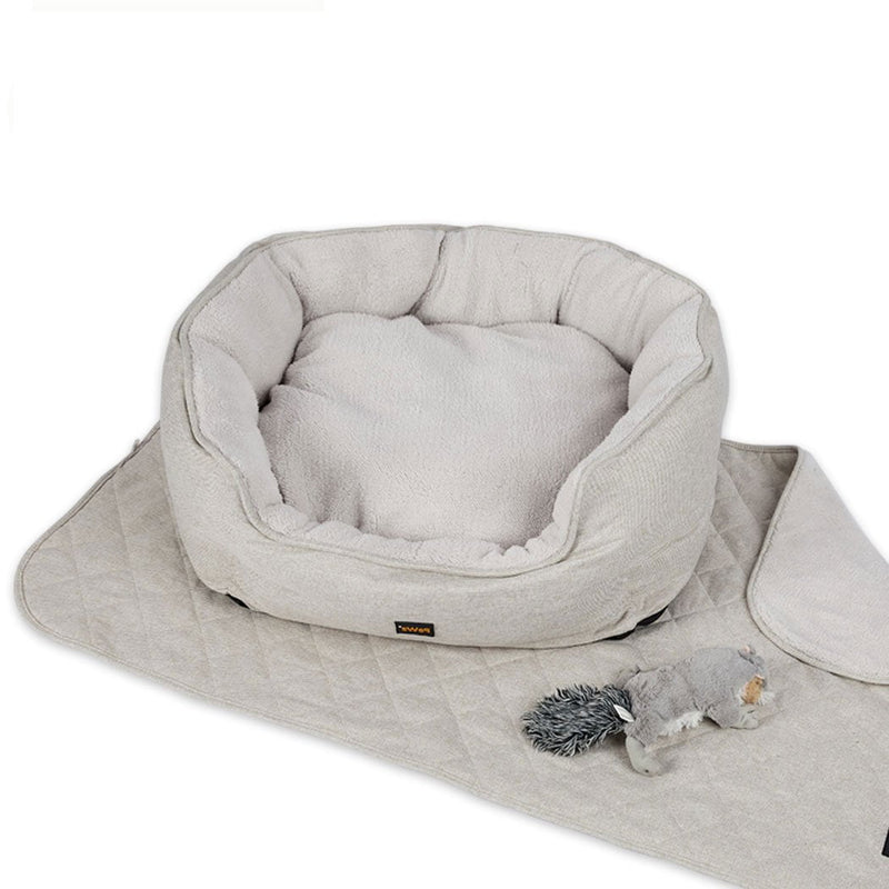 PaWz Pet Bed Set Dog Cat Quilted Blanket Squeaky Toy Calming Warm Soft Nest Beige XL Payday Deals