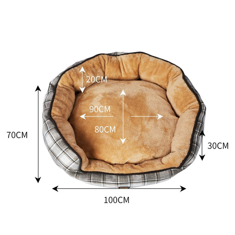 PaWz Pet Bed Set Dog Cat Quilted Blanket Squeaky Toy Calming Warm Soft Nest Checkered XL Payday Deals