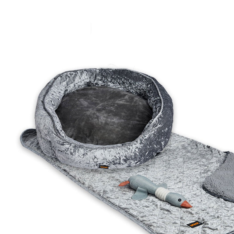 PaWz Pet Bed Set Dog Cat Quilted Blanket Squeaky Toy Calming Warm Soft Nest Grey L Payday Deals