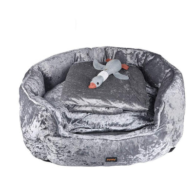 PaWz Pet Bed Set Dog Cat Quilted Blanket Squeaky Toy Calming Warm Soft Nest Grey XL Payday Deals