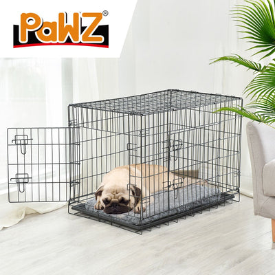 PaWz Pet Dog Cage Crate Metal Carrier Portable Kennel With Bed 30" Payday Deals