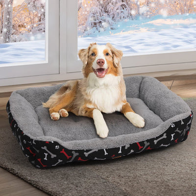 PaWz Pet Dog Cat Bed Deluxe Soft Cushion Lining Warm Kennel Black Bone L Payday Deals