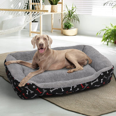 PaWz Pet Dog Cat Bed Deluxe Soft Cushion Lining Warm Kennel Black Bone XL Payday Deals