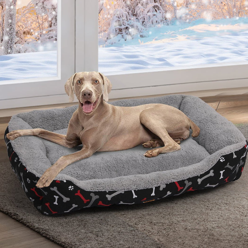 PaWz Pet Dog Cat Bed Deluxe Soft Cushion Lining Warm Kennel Black Bone XL Payday Deals