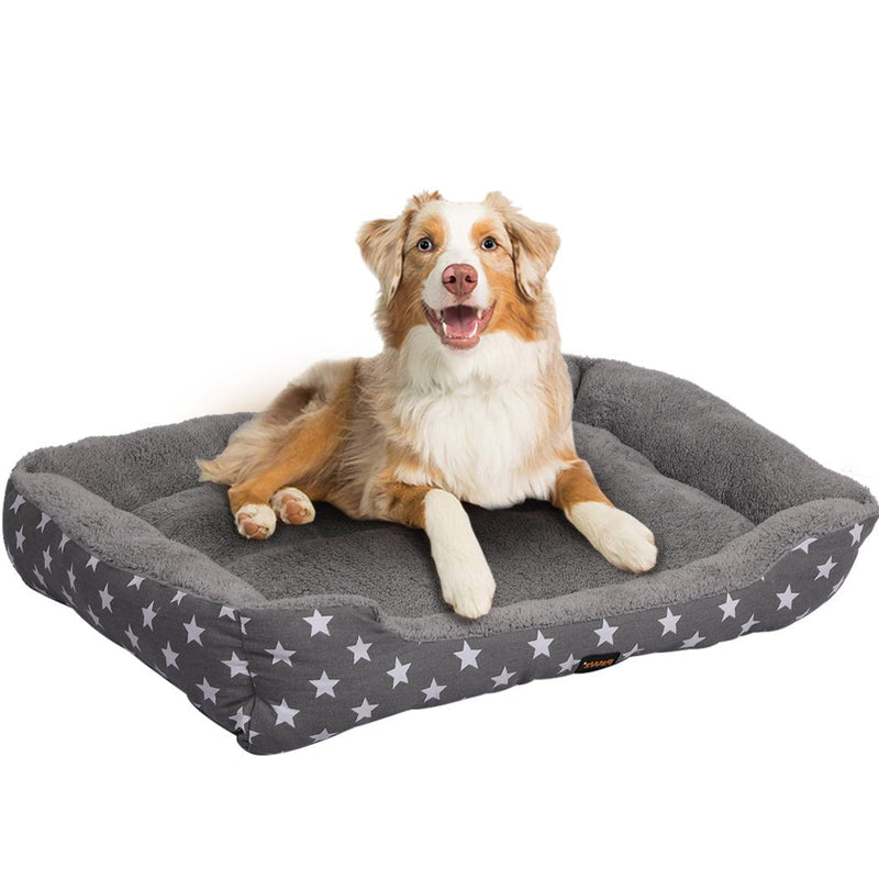 PaWz Pet Dog Cat Bed Deluxe Soft Cushion Lining Warm Kennel Grey Star L Payday Deals