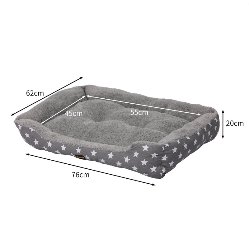 PaWz Pet Dog Cat Bed Deluxe Soft Cushion Lining Warm Kennel Grey Star L Payday Deals