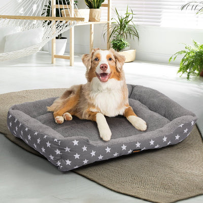 PaWz Pet Dog Cat Bed Deluxe Soft Cushion Lining Warm Kennel Grey Star L Payday Deals