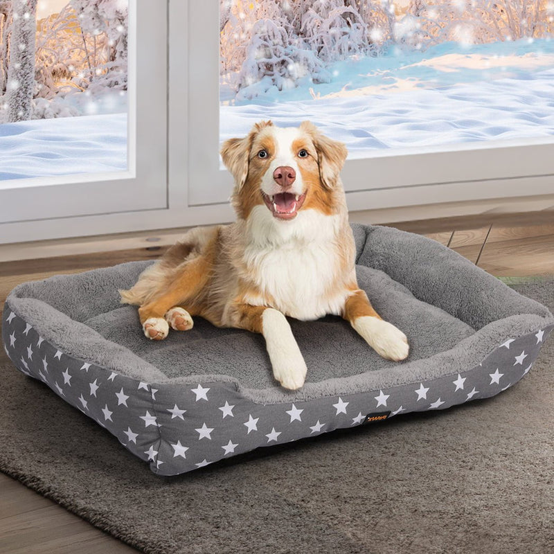 PaWz Pet Dog Cat Bed Deluxe Soft Cushion Lining Warm Kennel Grey Star L Payday Deals