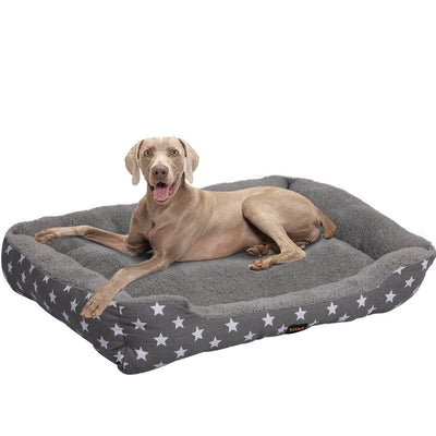 PaWz Pet Dog Cat Bed Deluxe Soft Cushion Lining Warm Kennel Grey Star XL