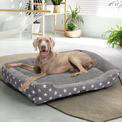 PaWz Pet Dog Cat Bed Deluxe Soft Cushion Lining Warm Kennel Grey Star XL Payday Deals