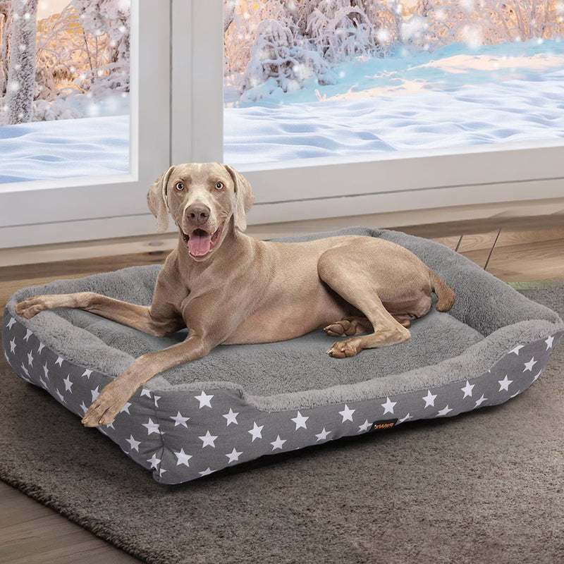 PaWz Pet Dog Cat Bed Deluxe Soft Cushion Lining Warm Kennel Grey Star XL Payday Deals