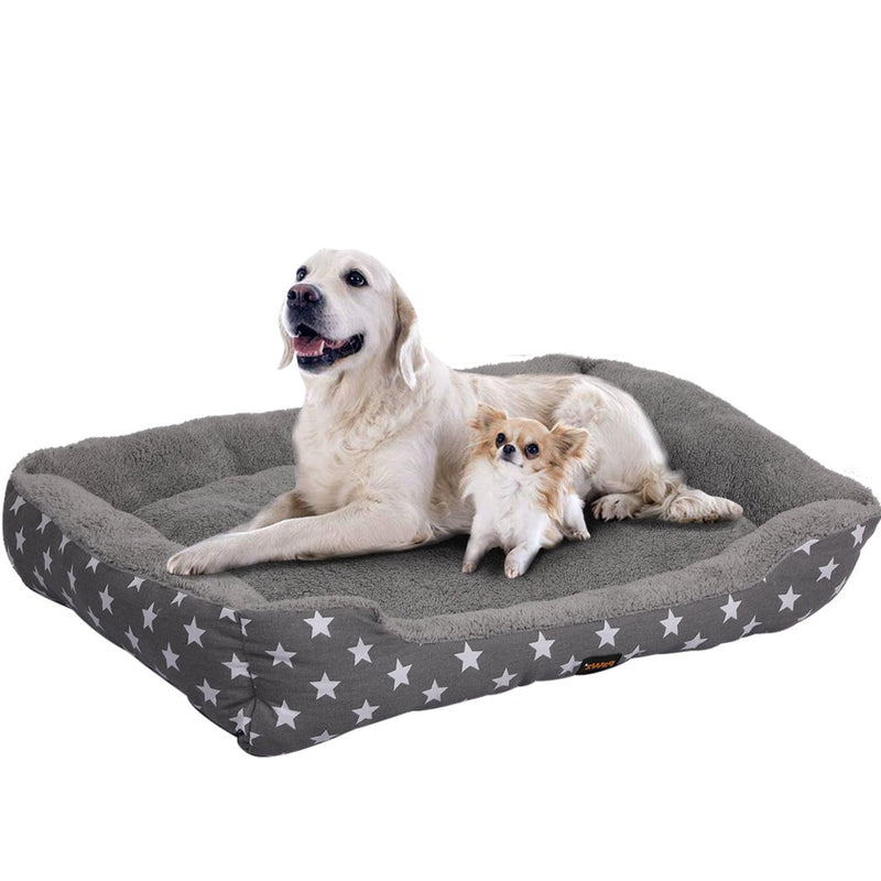 PaWz Pet Dog Cat Bed Deluxe Soft Cushion Lining Warm Kennel Grey Star XXL Payday Deals