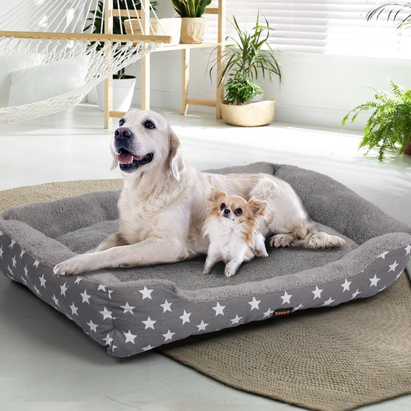 PaWz Pet Dog Cat Bed Deluxe Soft Cushion Lining Warm Kennel Grey Star XXL Payday Deals