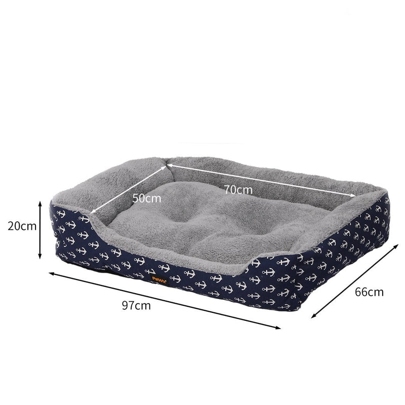 PaWz Pet Dog Cat Bed Deluxe Soft Cushion Lining Warm Kennel Navy Anchor XL Payday Deals