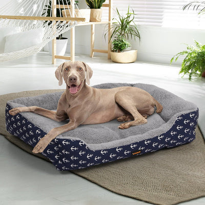 PaWz Pet Dog Cat Bed Deluxe Soft Cushion Lining Warm Kennel Navy Anchor XL Payday Deals