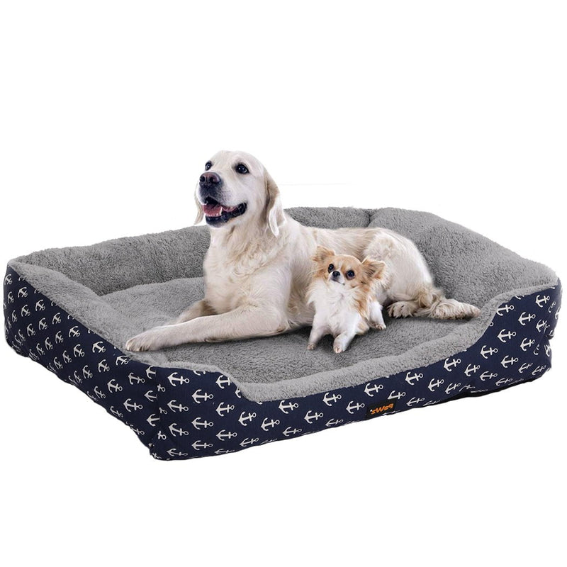 PaWz Pet Dog Cat Bed Deluxe Soft Cushion Lining Warm Kennel Navy Anchor XXL Payday Deals