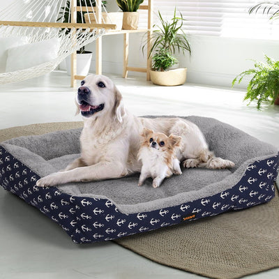 PaWz Pet Dog Cat Bed Deluxe Soft Cushion Lining Warm Kennel Navy Anchor XXL Payday Deals