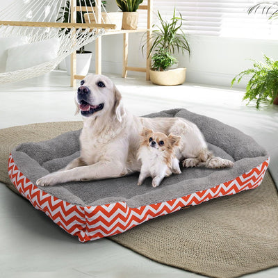 PaWz Pet Dog Cat Bed Deluxe Soft Cushion Lining Warm Kennel Orange Geo XXL Payday Deals