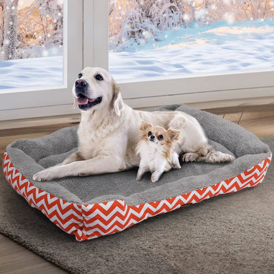 PaWz Pet Dog Cat Bed Deluxe Soft Cushion Lining Warm Kennel Orange Geo XXL Payday Deals