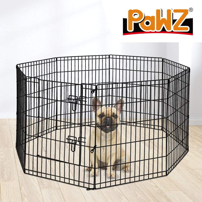 PaWz Pet Dog Playpen Puppy Exercise 8 Panel Enclosure Fence Black With Door 30" Payday Deals