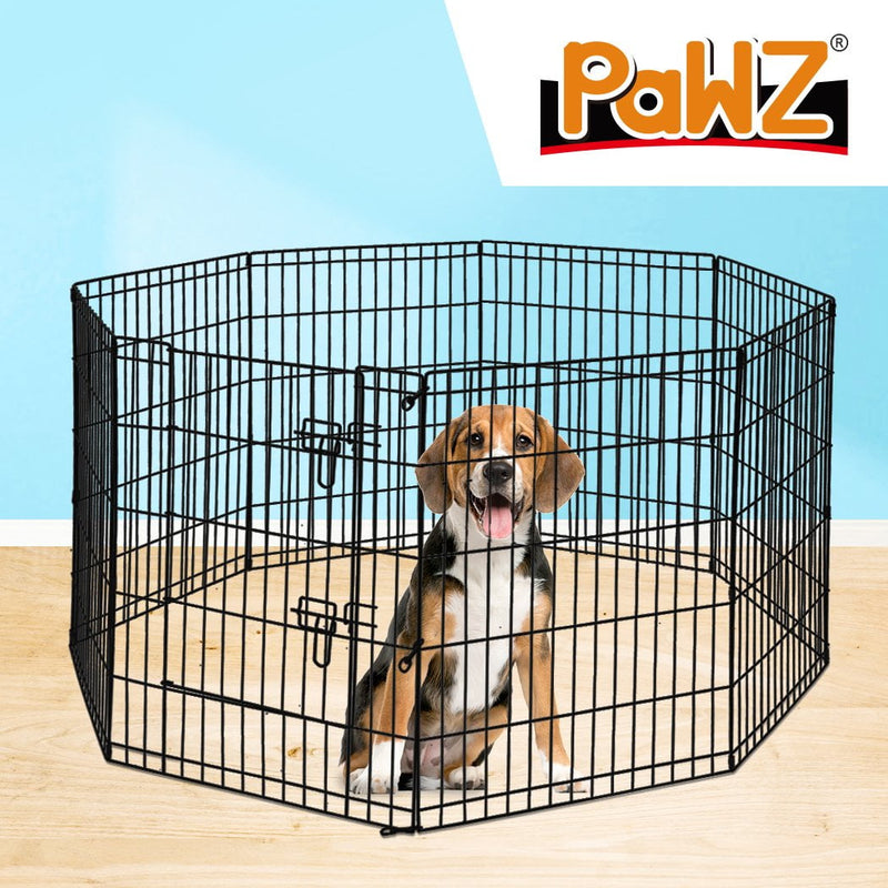 PaWz Pet Dog Playpen Puppy Exercise 8 Panel Enclosure Fence Black With Door 42" Payday Deals