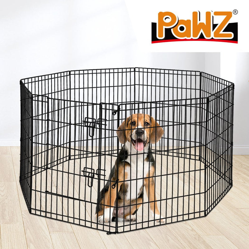 PaWz Pet Dog Playpen Puppy Exercise 8 Panel Enclosure Fence Black With Door 42" Payday Deals