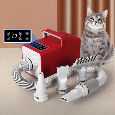 PaWz Pet Grooming Hair Dryer Dog Cat Hairdryer Speed Heater Low Noise 3200W Red Payday Deals