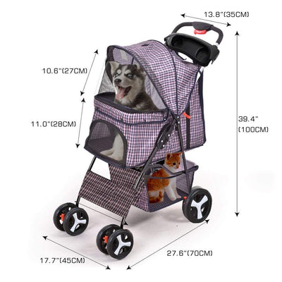 PaWz Pet Stroller 4 Wheels Dog Cat Cage Puppy Pushchair Travel Walk Carrier Pram