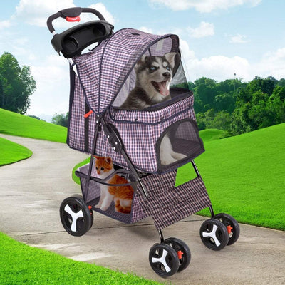 PaWz Pet Stroller 4 Wheels Dog Cat Cage Puppy Pushchair Travel Walk Carrier Pram Payday Deals